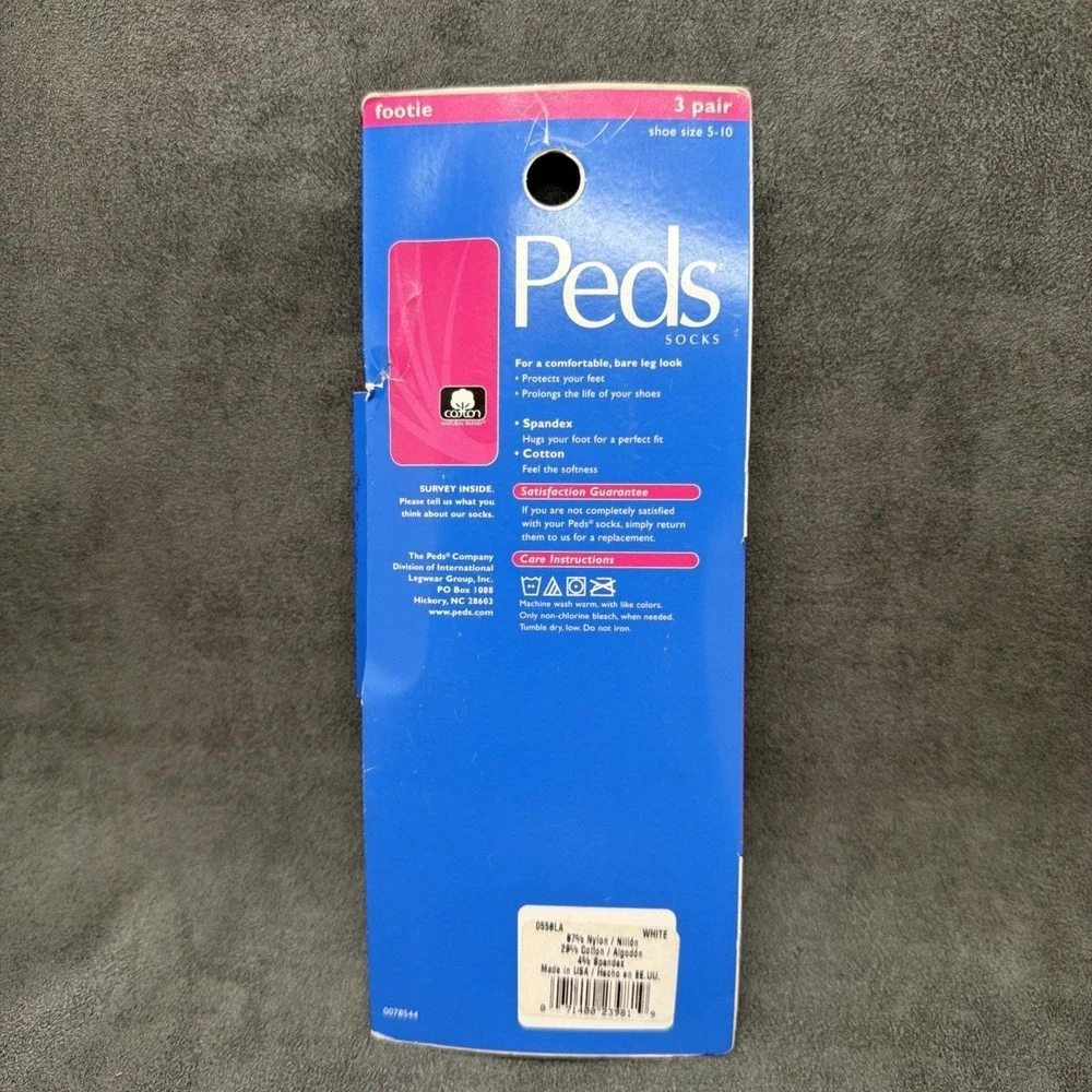 Vintage Women's Peds White Footie No Show Socks 3 Pairs